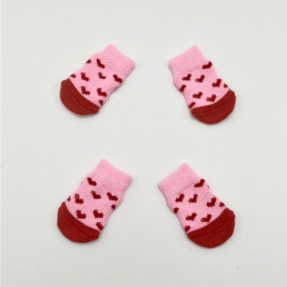 Pink Heart Pet Socks with Non-Slip Grip; great for Small-Med Dogs and Cats - Picture 2 of 4